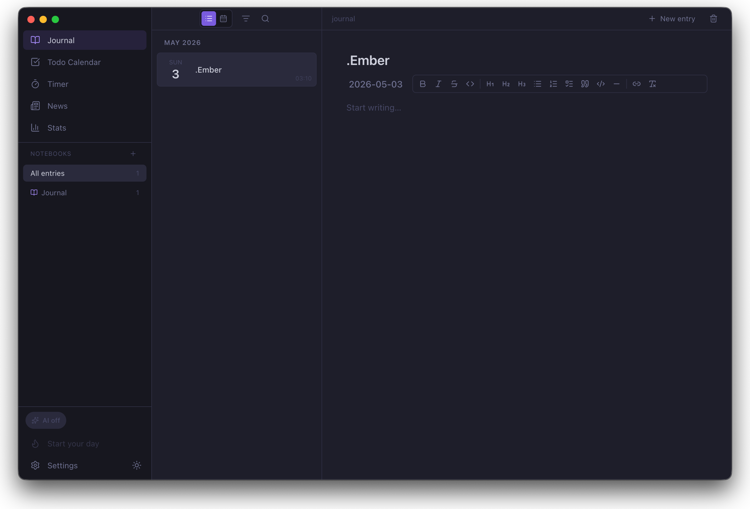 DotEmber — Journal view
